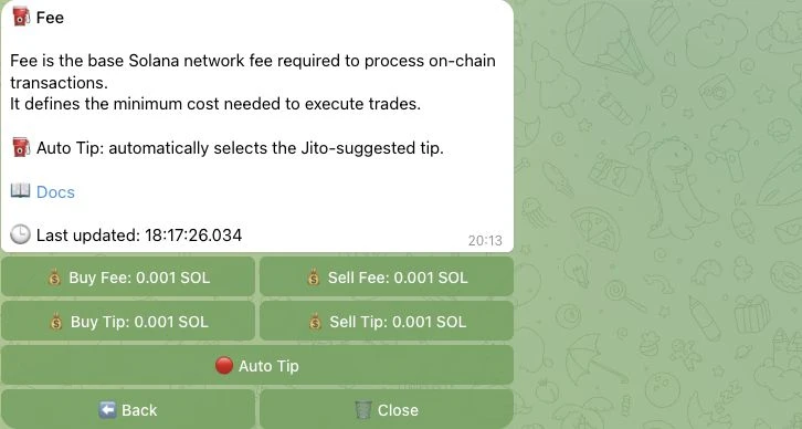 Bloom Solana network fee and tip controls